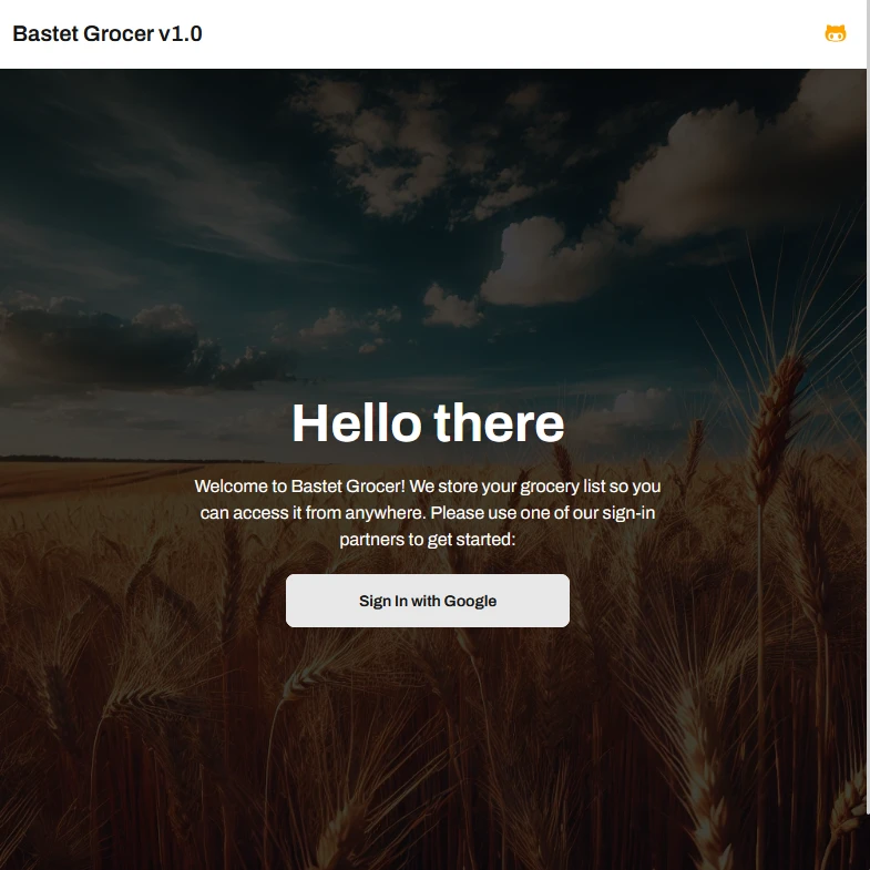 Landing page for Bastet Grocer